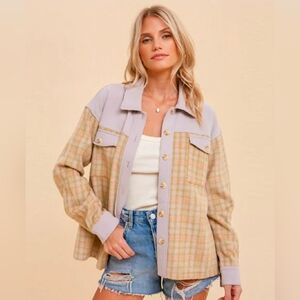Hem & Thread Lavender Brushed Soft Shacket NWT | Plaid Shirt Jacket Button Front